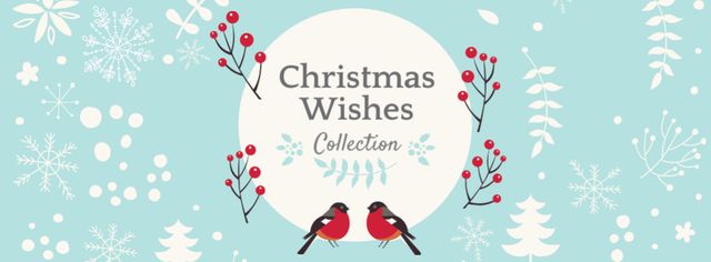Christmas Wishes with Bullfinches Facebook cover Modelo de Design