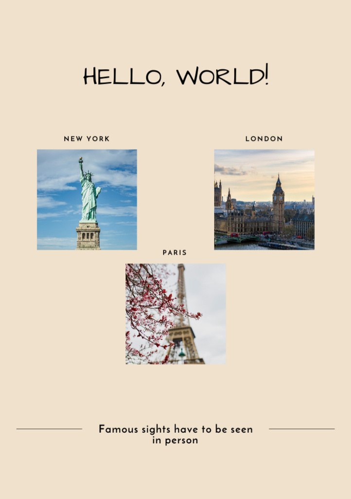 Famous Sights Visiting Postcard A5 Vertical Design Template