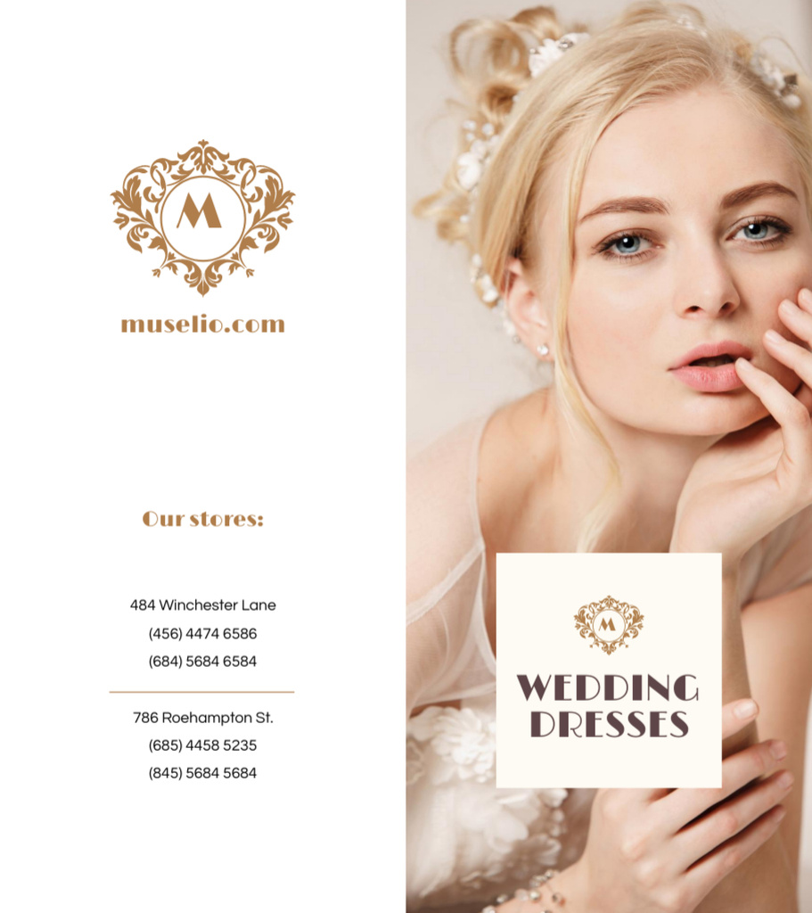 Wedding Dresses New Collection Ad with Beautiful Tender Bride Brochure 9x8in Bi-fold Tasarım Şablonu