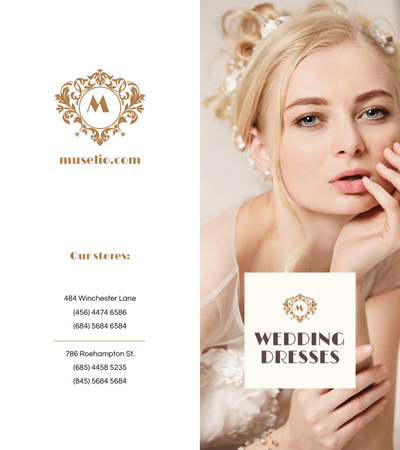 Wedding Dresses New Collection Ad with Beautiful Bride Brochure 9x8in Bi-fold Tasarım Şablonu