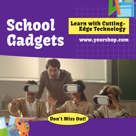 VR Glasses And Other Gadgets For School Offer Animated Post Design Template