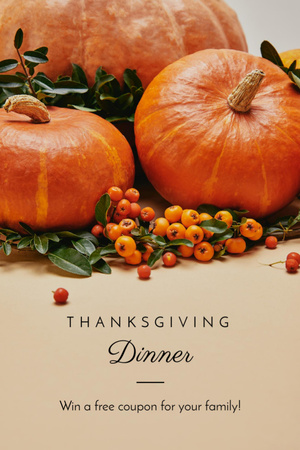 Thanksgiving Dinner Invitation with Pumpkins and Berries Flyer 4x6in Design Template