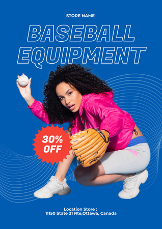 Modèle de visuel Femme sportive en gant de cuir pour l'annonce d'équipement de baseball - Poster