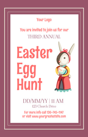 Ontwerpsjabloon van Invitation 5.5x8.5in van Annual Easter Egg Hunt With Illustrated Bunny