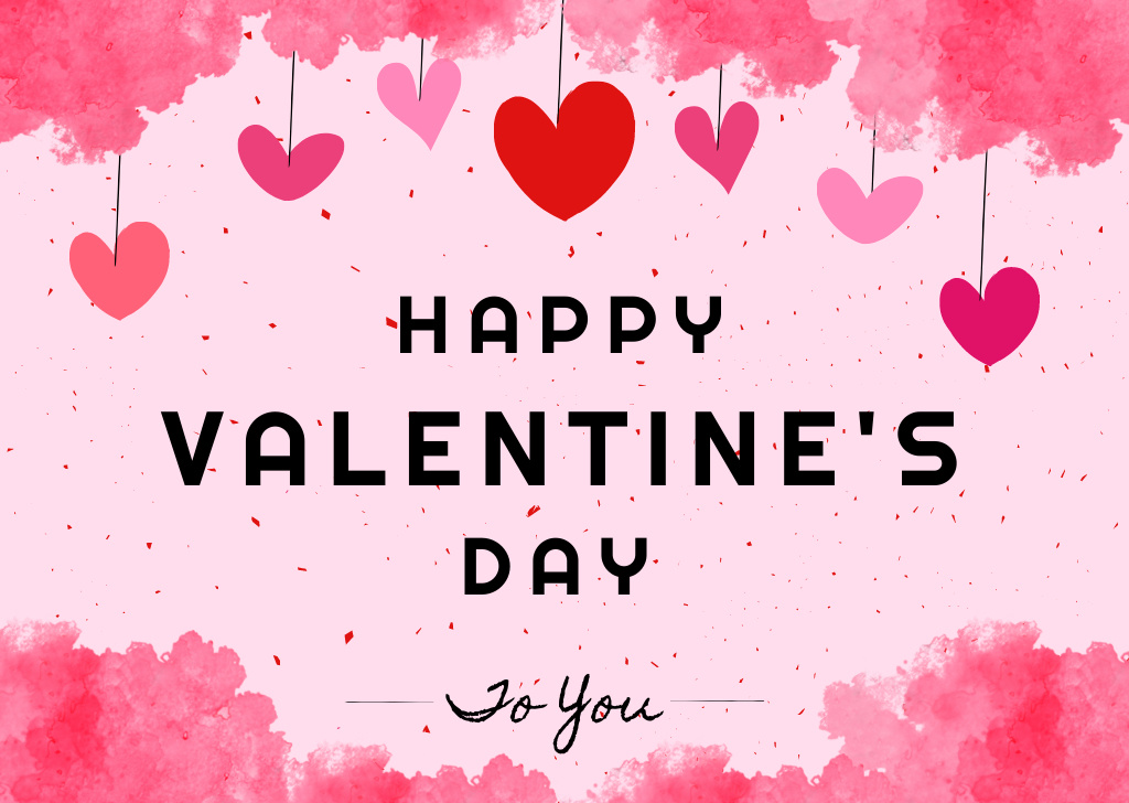 Romantic Happy Valentine's Day Greetings With Pink Illustration Card – шаблон для дизайна