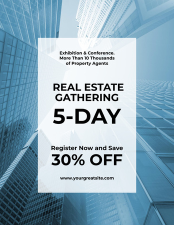 Real Estate Conference announcement Glass Skyscrapers Flyer 8.5x11inデザインテンプレート