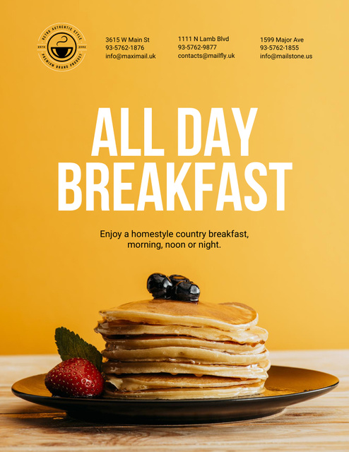Tasty Breakfast Offer with Appetizing Pancakes Poster 8.5x11in tervezősablon