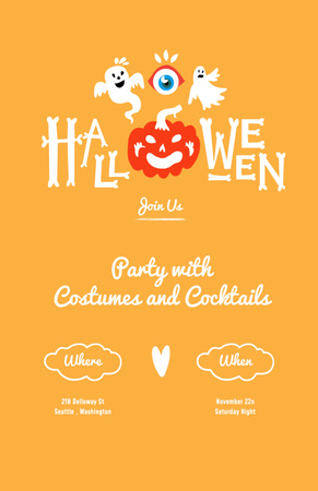 Halloween Party Announcement With Pumpkin And Ghosts in Orange Invitation 5.5x8.5in Tasarım Şablonu