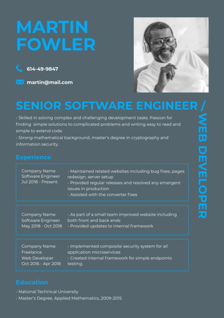 Software Engineer Skills and Experience Resume Šablona návrhu