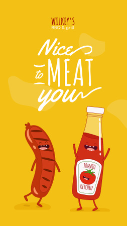 Modèle de visuel drôle de blague avec des personnages de saucisses et de ketchup - Instagram Story