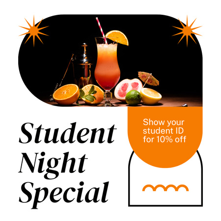 Plantilla de diseño de Noche Especial para Estudiantes con Deliciosos Cócteles Instagram 