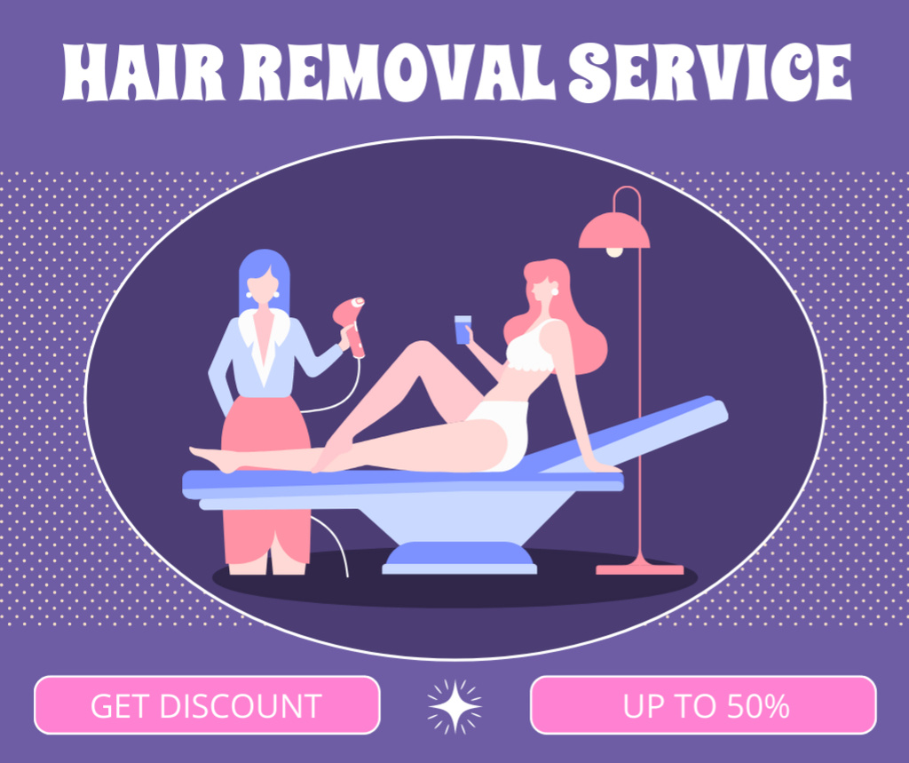 Template di design Offer Discount for Laser Hair Removal on Purple Facebook