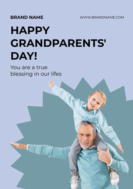 Happy Grandparents Day Sincere Greetings In Blue Poster – шаблон для дизайну