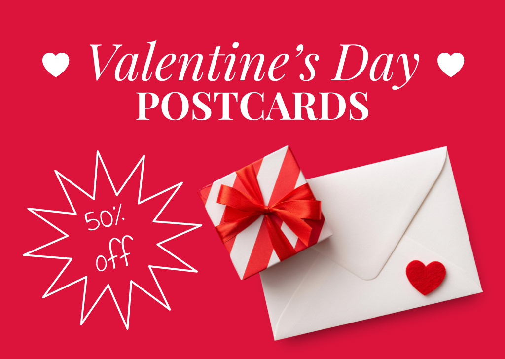 Discount on Valentine's Day Greeting Cards Postcard Modelo de Design