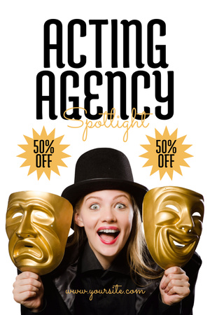 Discount on Acting Agency Services with Woman in Hat Pinterest Design Template