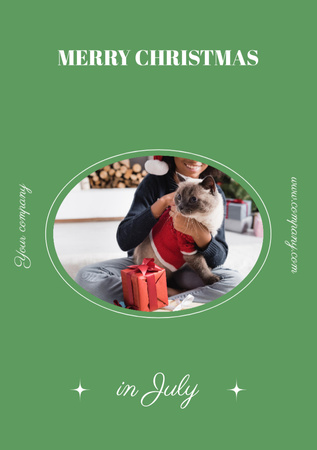 Plantilla de diseño de Navidad en julio saludo con gato Postcard A5 Vertical 