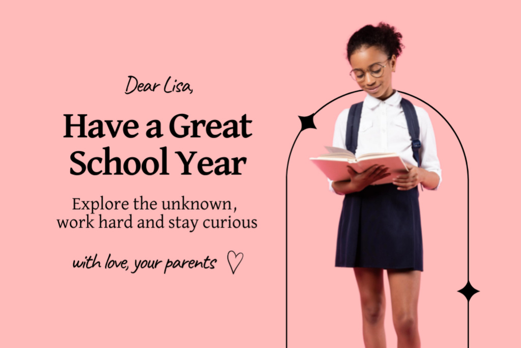Ontwerpsjabloon van Postcard 4x6in van Back to School with Girl with Book
