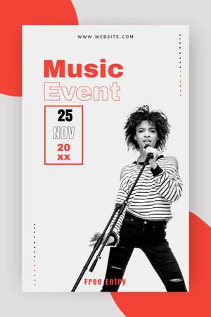 Modèle de visuel Grey And Red Announcement Of A Music Event With Woman - Pinterest