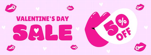 Valentine's Day Sale Announcement with Pink Lips Facebook cover Modelo de Design