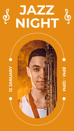 Plantilla de diseño de Anuncio Noche de Jazz con Joven Saxofonista Instagram Story 