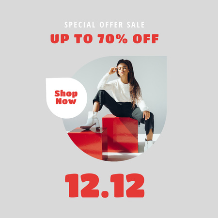 Winter Sale Announcement with Stylish Woman Instagram Design Template