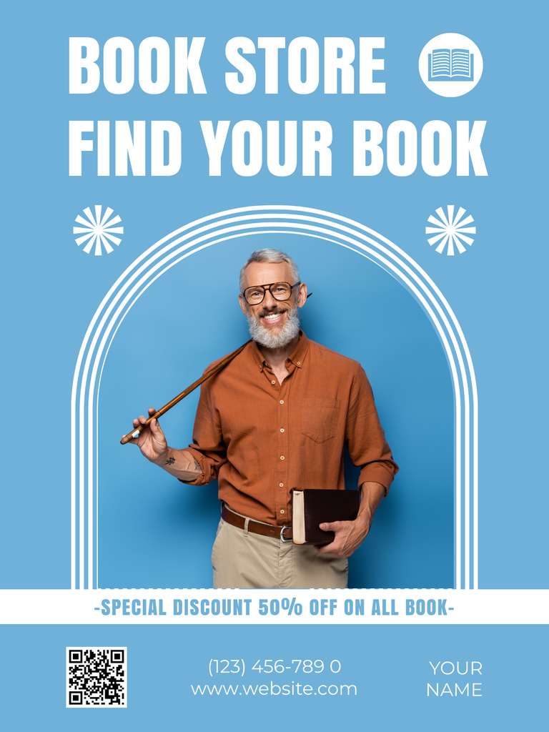 Senior Reader on Book Store Ad Poster US Modelo de Design