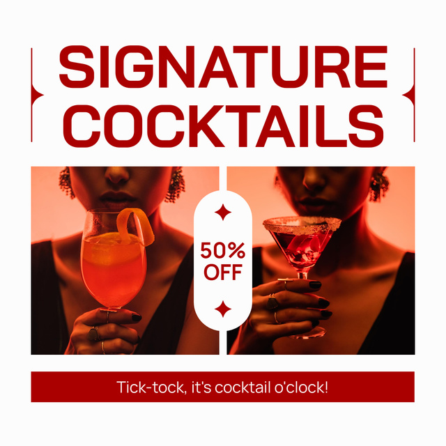 Offer Signature Cocktails at Half Price Instagram ADデザインテンプレート