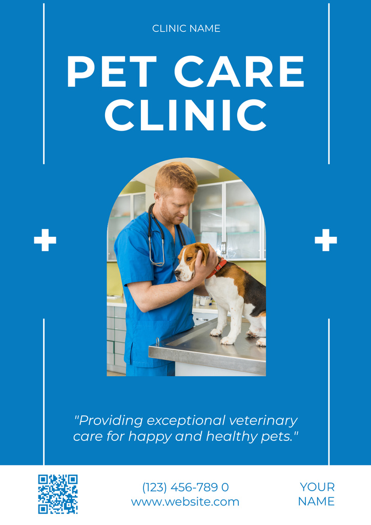 Pet Care Center Ad on Blue Poster Tasarım Şablonu