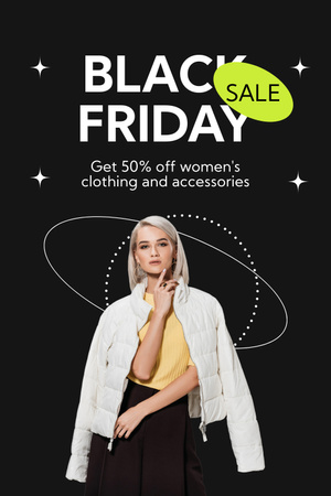 Black Friday Sale of Women's Clothes and Accessories Pinterest Design Template