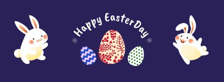 Plantilla de diseño de Feliz saludo de Pascua con divertidos conejitos de Pascua en azul Facebook cover 