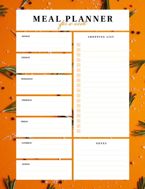 Weekly Meal Planner with Rosemary and Spices Notepad 8.5x11in Tasarım Şablonu