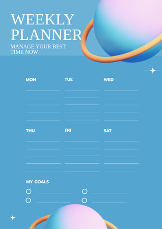 Plantilla de diseño de semanal azul con planetas Schedule Planner 