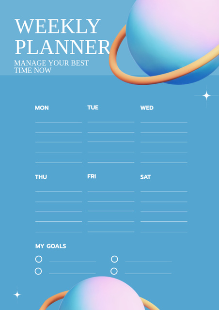 Blue Weekly with Planets Schedule Planner tervezősablon
