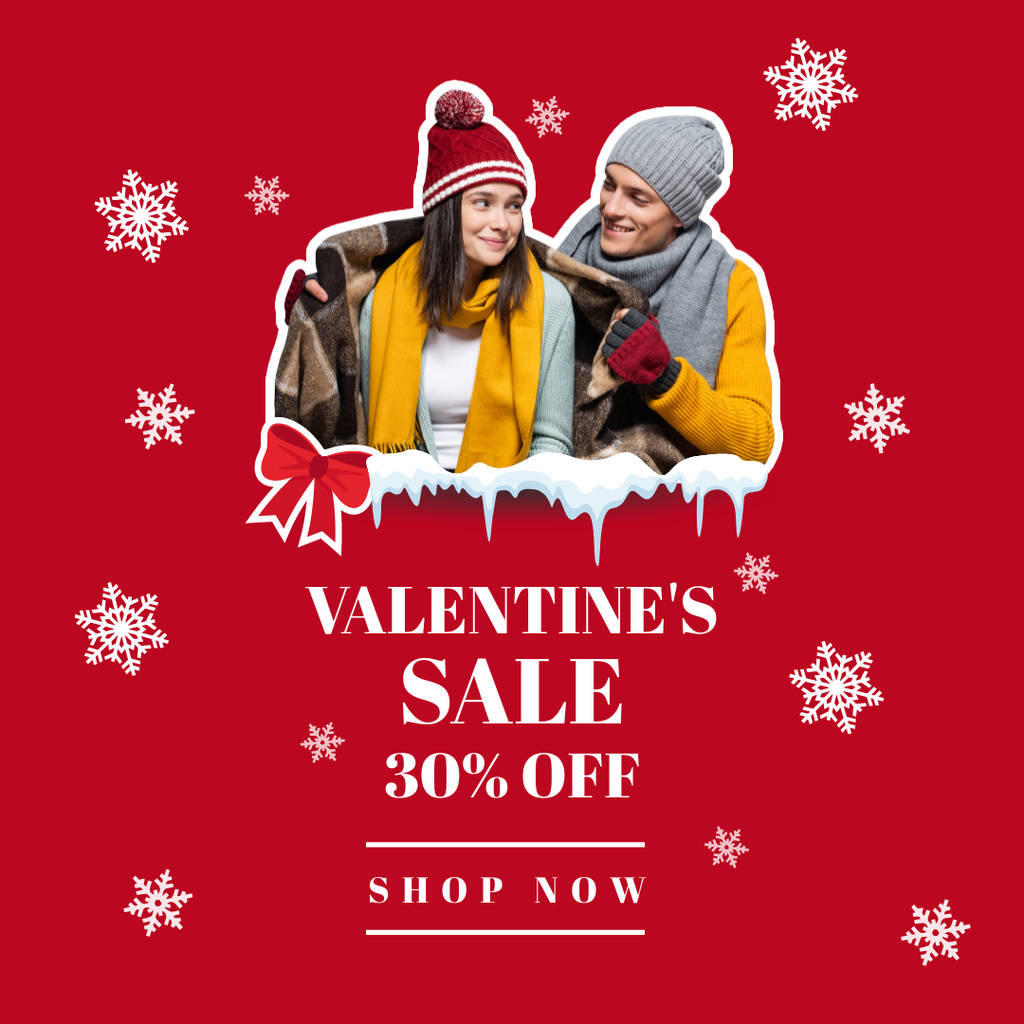 Valentine's Day Special Offer for Couples with Snowflakes on Red Instagram AD Design Template
