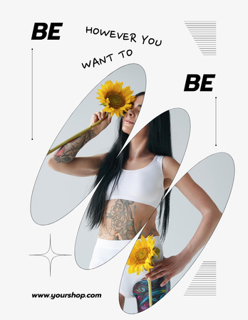 Self Love Inspiration with Beautiful Woman with Sunflowers Poster 8.5x11in Šablona návrhu