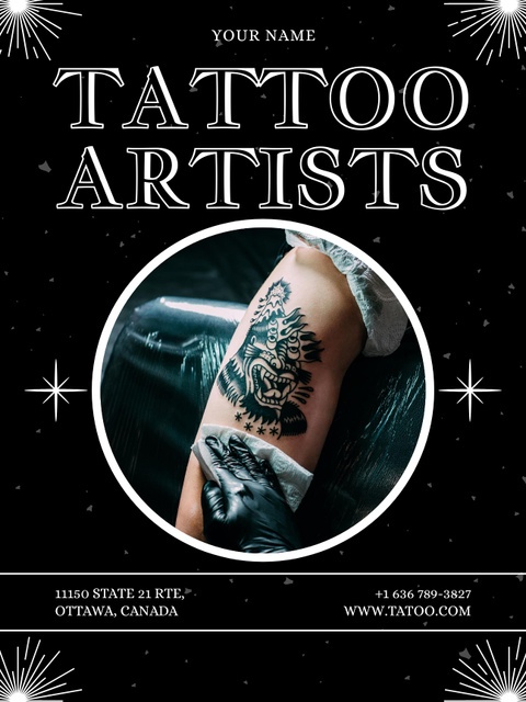 Tattoo Artists Service Offer With Abstract Artwork Poster US Tasarım Şablonu