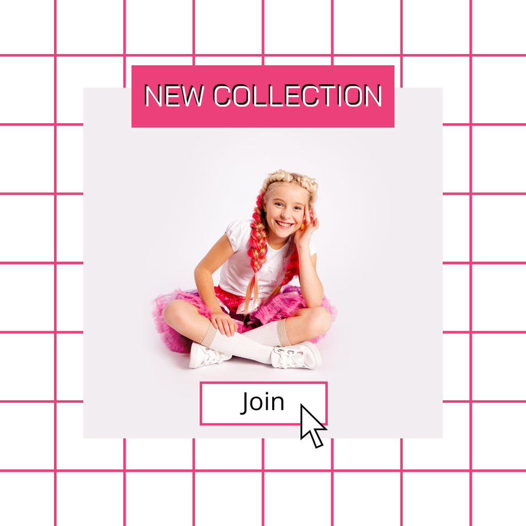 New Kids Collection Announcement with Stylish Little Girl Instagram Πρότυπο σχεδίασης