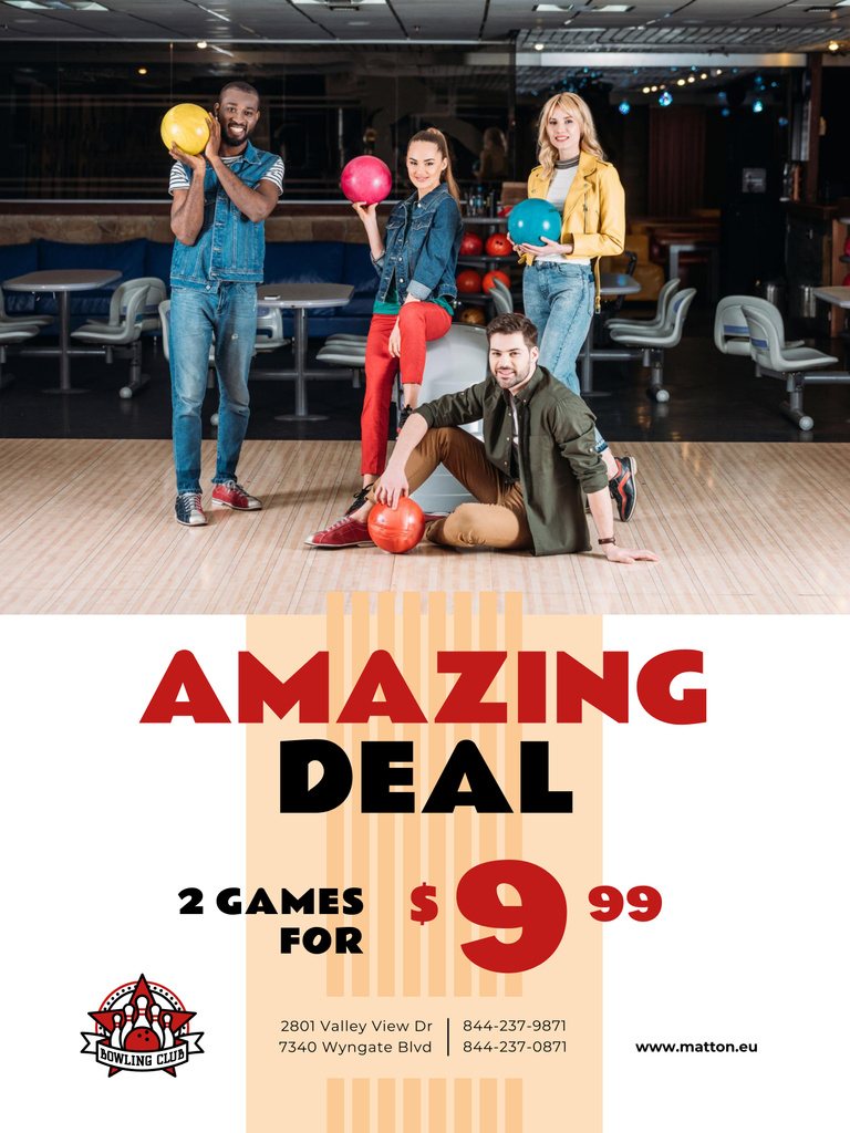 Bowling Offer Couple with Ball Poster 36x48in Design Template