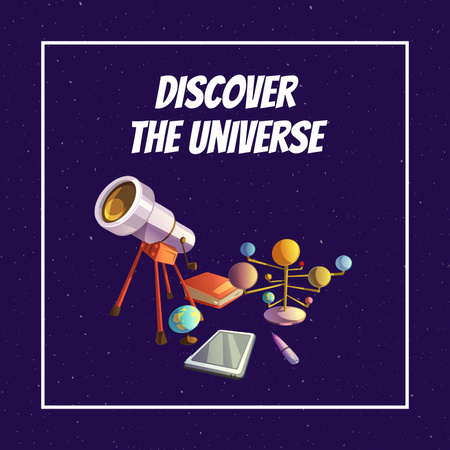 Telescope and Solar System Illustration Instagram Design Template