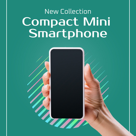 Oznámení o nové kolekci mini smartphonů v tyrkysové barvě Instagram AD Šablona návrhu