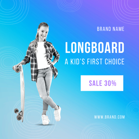 Cute Girl with Longboard Instagram Design Template