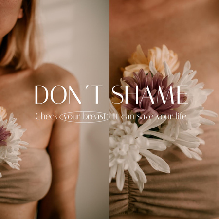 Template di design sensibilizzazione al cancro al seno con donna che tiene teneri fiori Instagram