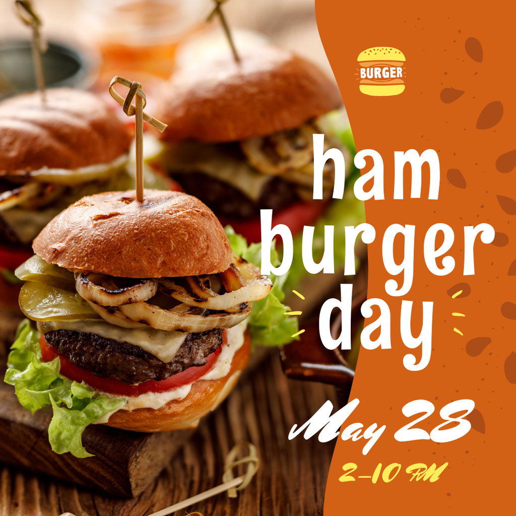 Designvorlage Hamburger Day Menu Hot Mouthwatering Burgers für Instagram