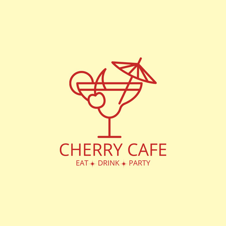 Cafe Emblem with Glass of Cocktail Logo Design Template