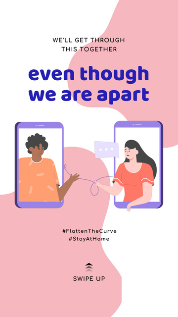 #StayAtHome Social Distancing People connecting by Phone Instagram Video Story – шаблон для дизайну