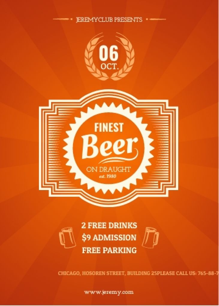 Finest beer pub ad in orange Invitation Design Template