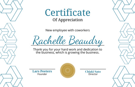 Award for New Employee and Coworkers Certificate 5.5x8.5in Design Template