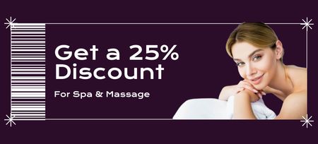 Ontwerpsjabloon van Coupon 3.75x8.25in van Advertentie voor spa- en massagecentrum met lachende jonge vrouw