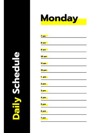 Fekete és sárga egyszerű napirend Notepad 8.5x11in tervezősablon