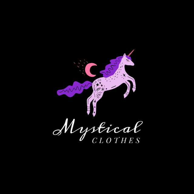 Ontwerpsjabloon van Logo van Advertisement for Mystic Clothes with Unicorn